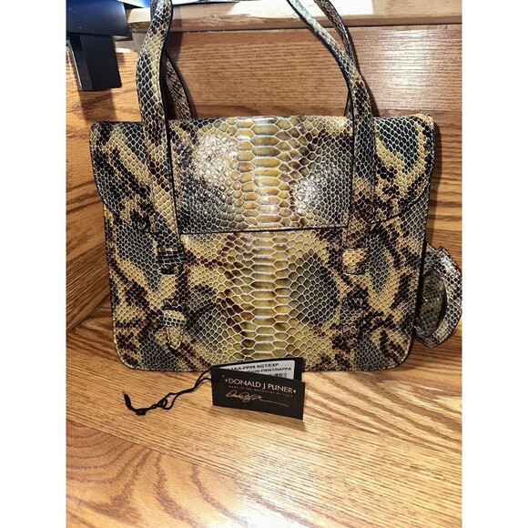Donald J Pliner Patent Python Print Satchel Handbag - Picture 2 of 8